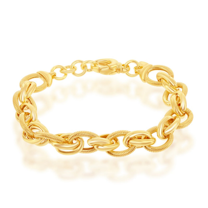 Sterling Silver with14K Gold Overlay, Oval & Rope Design Bracelet