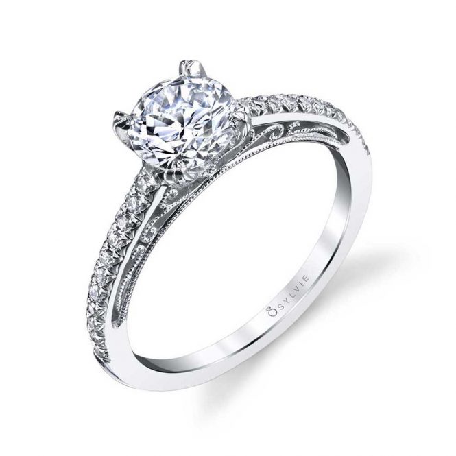 Sylvie Collection 14K White Gold .20ctw Diamond Engagement Ring Semi-Mount 