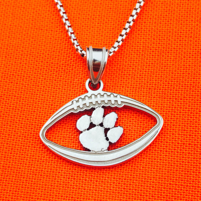 Sterling Silver LogoArt Officially Licensed Clemson University Football and Paw Pendant