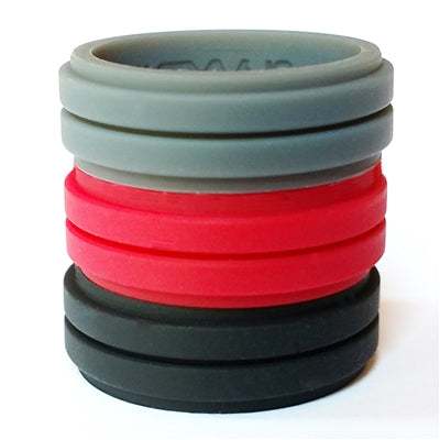 Men's 8mm Crimson Grooved Combo Silicone Bands