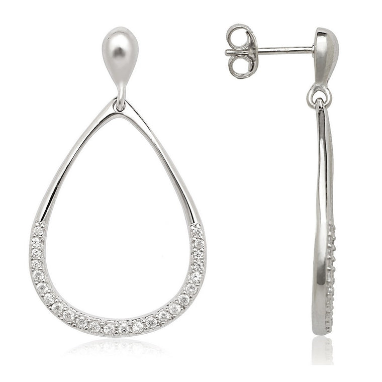 Sterling Silver Open Teardrop with Half CZ Earrings (91103)