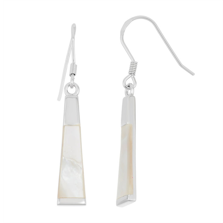 Sterling Silver White Mother of Pearl Long Thin Earrings (91294)