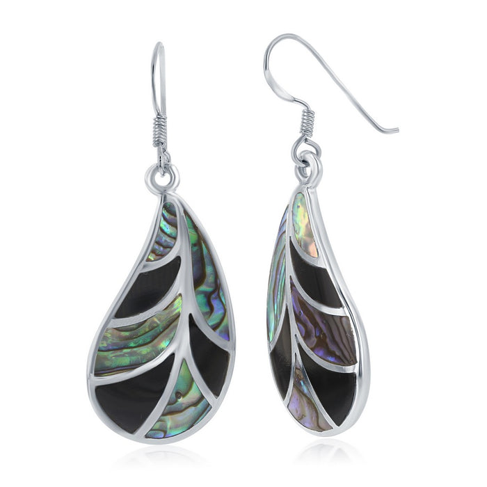 Sterling Silver Abalone and Onyx Leaf Earrings 