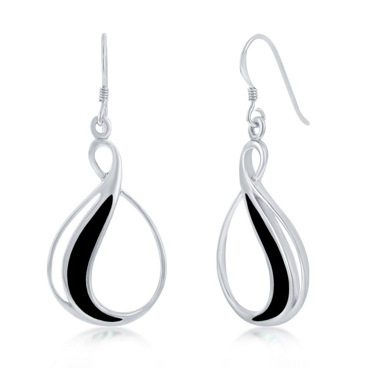 Sterling Silver Created Onyx Twist Loop Earrings (96518)