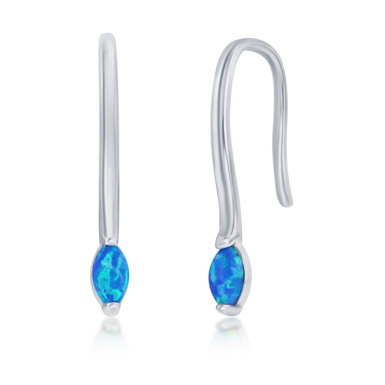 Sterling Silver Marquise Blue Opal Drop Down Earrings (98705)