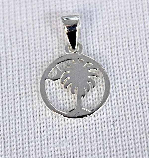 Southern Gates Sterling Silver Tiny Round Palmetto Tree and Moon Pendant (82823)