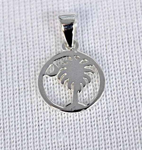 Southern Gates Sterling Silver Tiny Round Palmetto Tree and Moon Pendant 