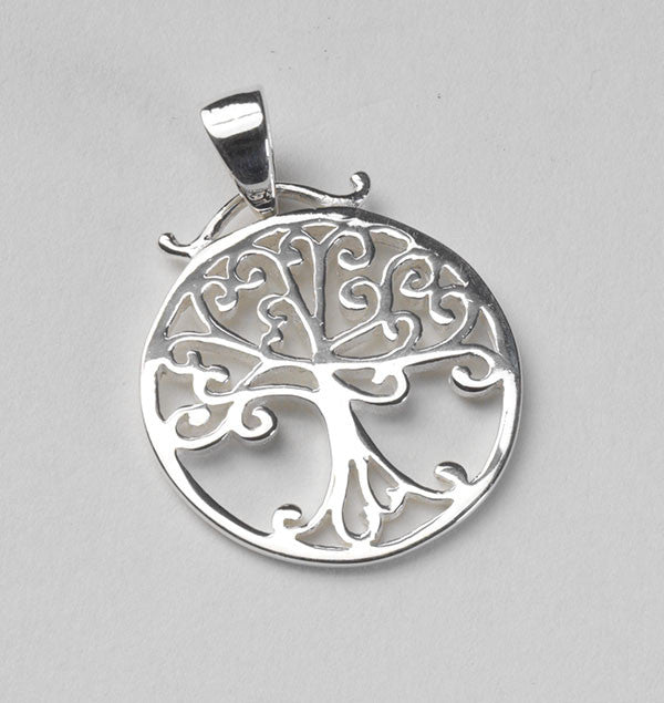 Southern Gates Sterling Silver Round Flat Oak Tree Pendant (83159)