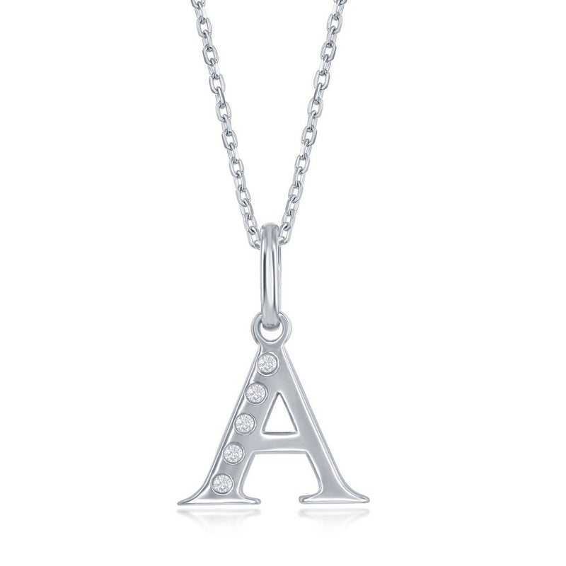 Sterling Silver 0.03cttw Diamond 'A' Initial Pendant