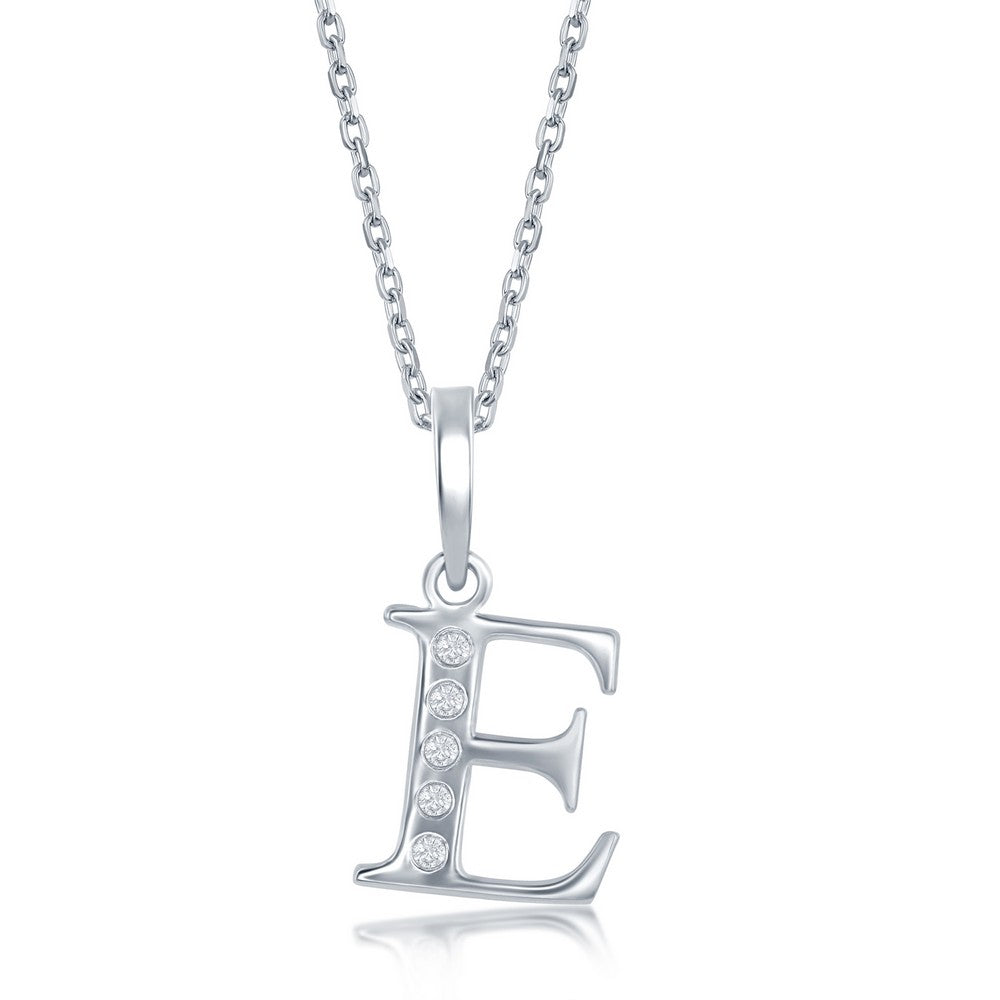 Sterling Silver 0.03cttw Diamond 'E' Initial Pendant 