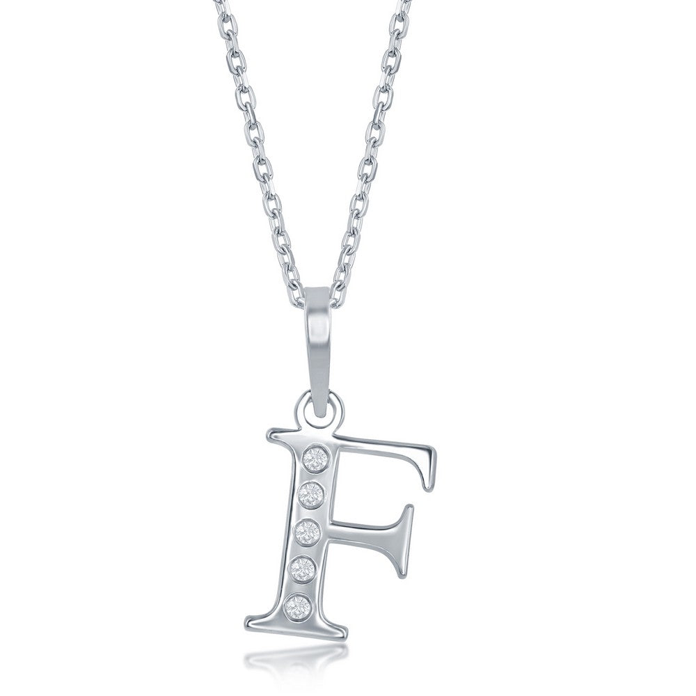 Sterling Silver 0.03cttw Diamond 'F' Initial Pendant 