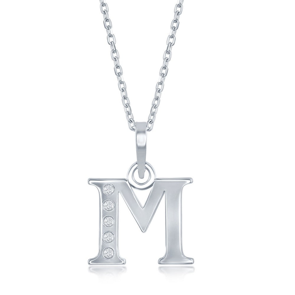 Sterling Silver 0.03cttw Diamond 'M' Initial Pendant
