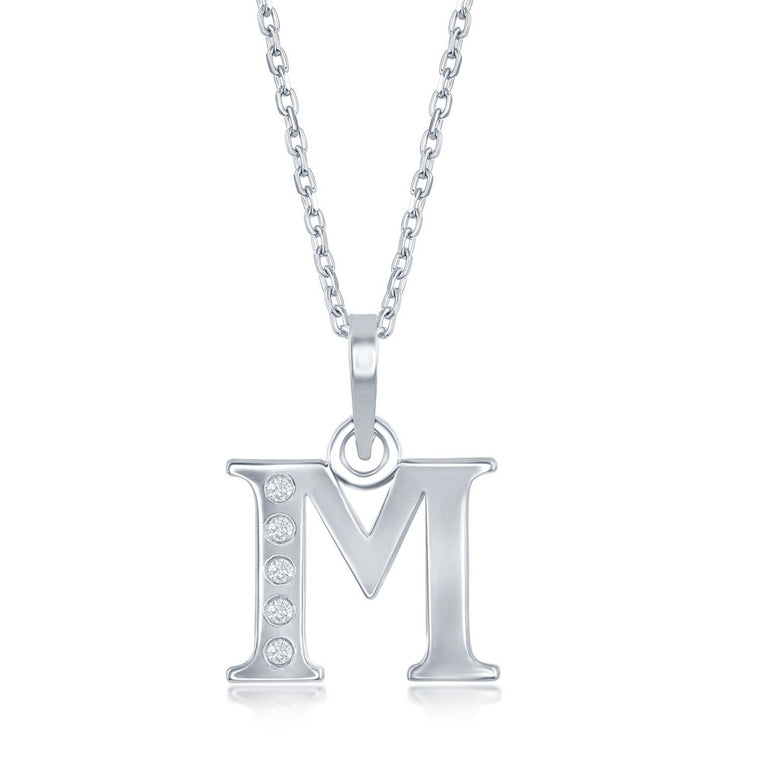 Sterling Silver 0.03cttw Diamond 'M' Initial Pendant (93125)
