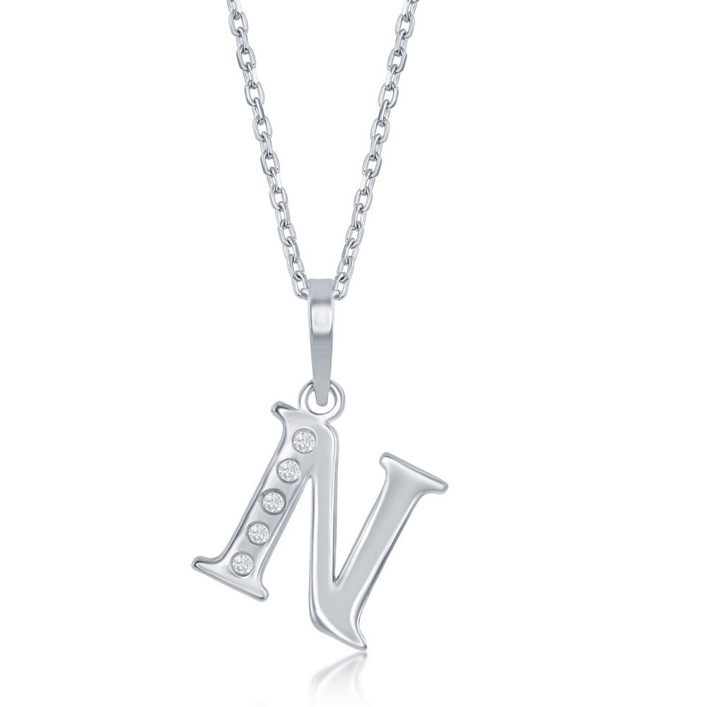 Sterling Silver 0.03cttw Diamond 'N' Initial Pendant