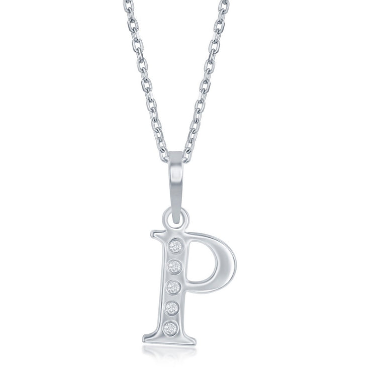 Sterling Silver 0.03cttw Diamond 'P' Initial Pendant (93127)