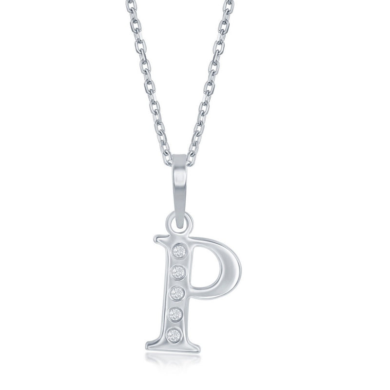 Sterling Silver 0.03cttw Diamond 'P' Initial Pendant 