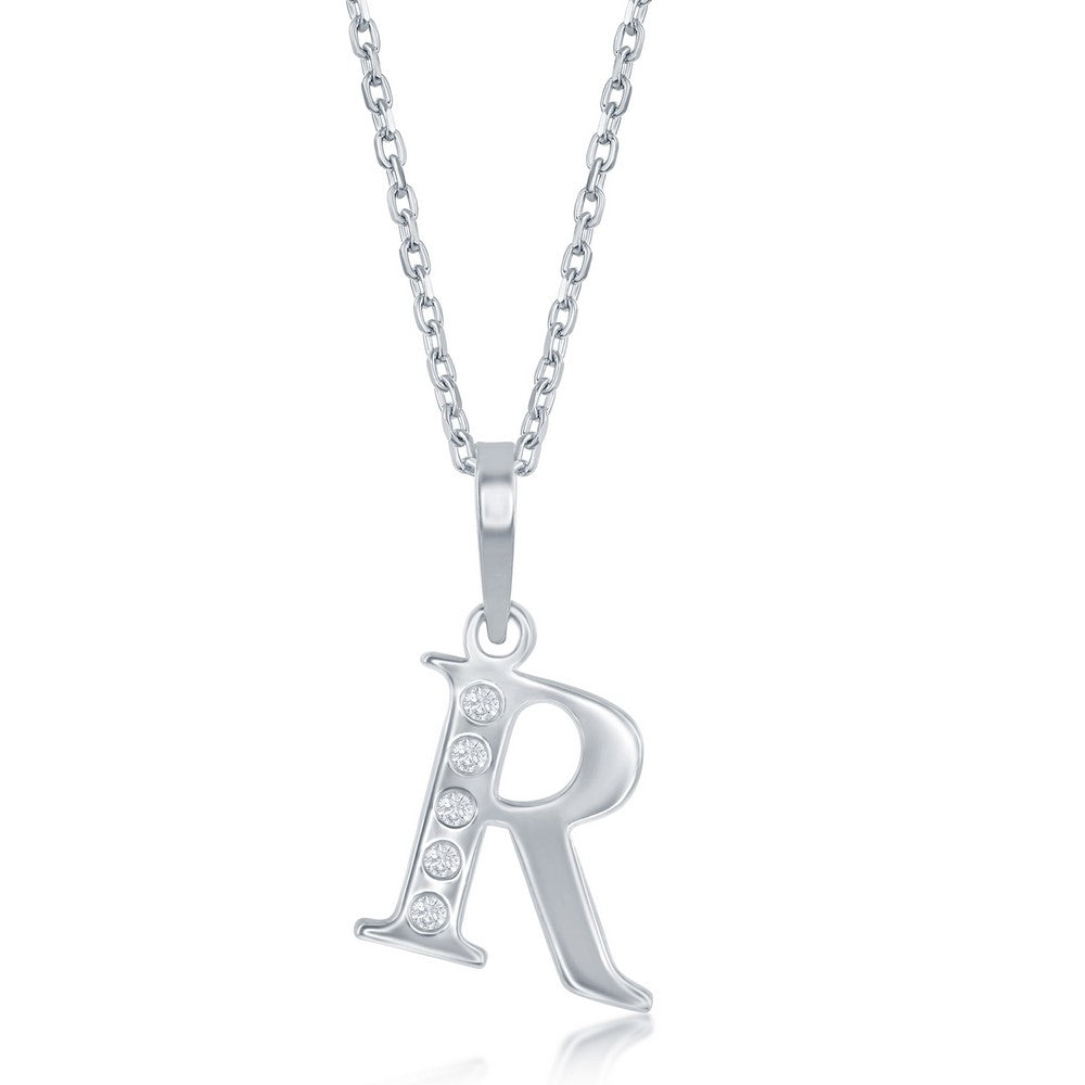 Sterling Silver 0.03cttw Diamond 'R' Initial Pendant