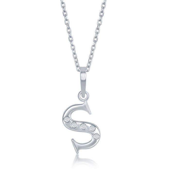 Sterling Silver 0.03cttw Diamond 'S' Initial Pendant 