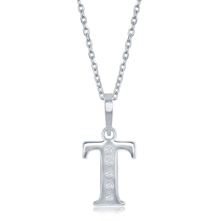 Sterling Silver 0.03cttw Diamond 'T' Initial Pendant (93130)