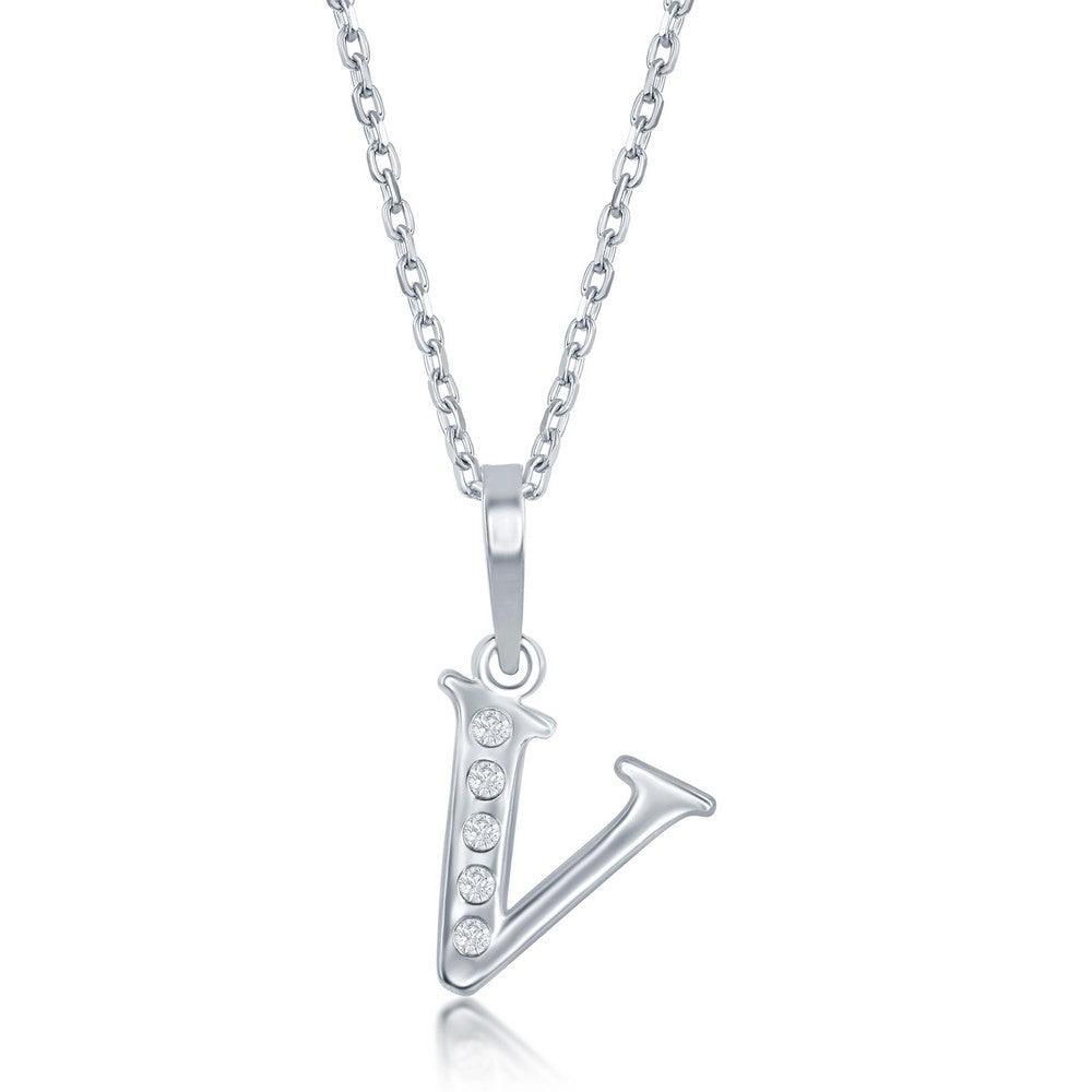 Sterling Silver 0.03cttw Diamond 'V' Initial Pendant 