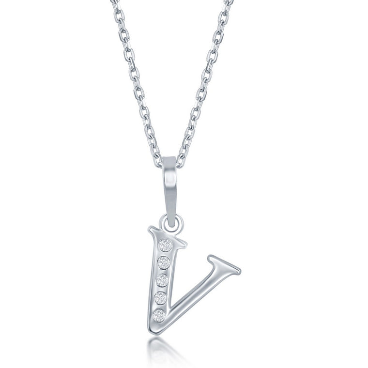 Sterling Silver 0.03cttw Diamond 'V' Initial Pendant (93131)