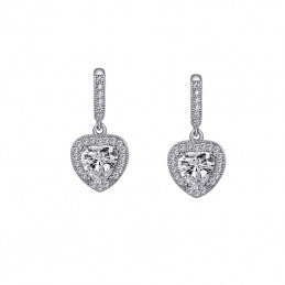 Lafonn Simulated Diamond Drop Heart Earrings in Sterling Silver Bonded with Platinum