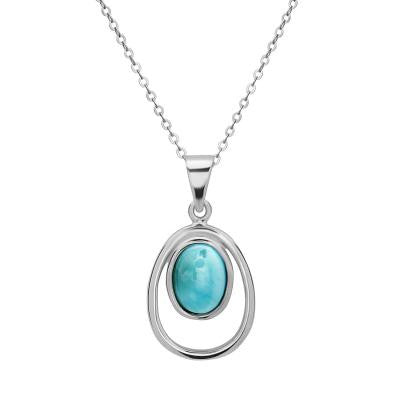 Sterling Silver Double Oval and Blue Larimar Necklace