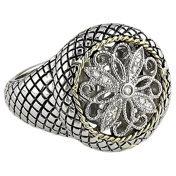 Andrea Candela 18k Gold and Sterling Silver Diamond Ring, Size 7 (78260)