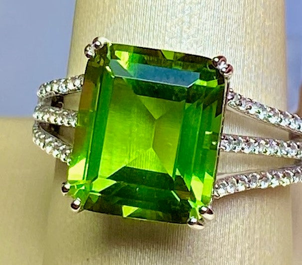 Lab Created Emerald Cut Color Change Lusterine and White Topaz Ring