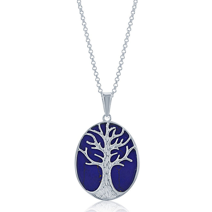 Sterling Silver Tree of Life and Oval Lapis Pendant 