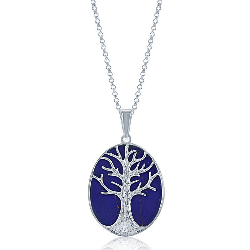 Sterling Silver Tree of Life and Oval Lapis Pendant 