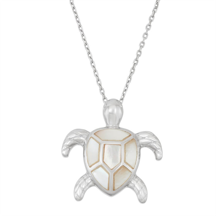 Sterling Silver White Mother of Pearl Turtle Pendant (91101)