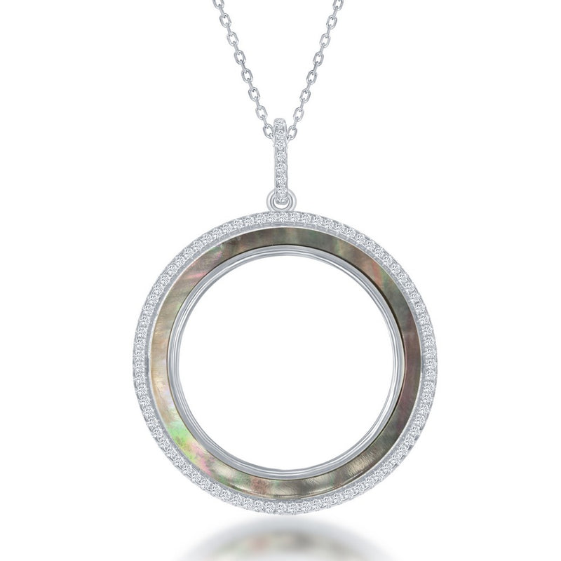 Sterling Silver Round Open Abalone CZ Circle Pendant (90988)