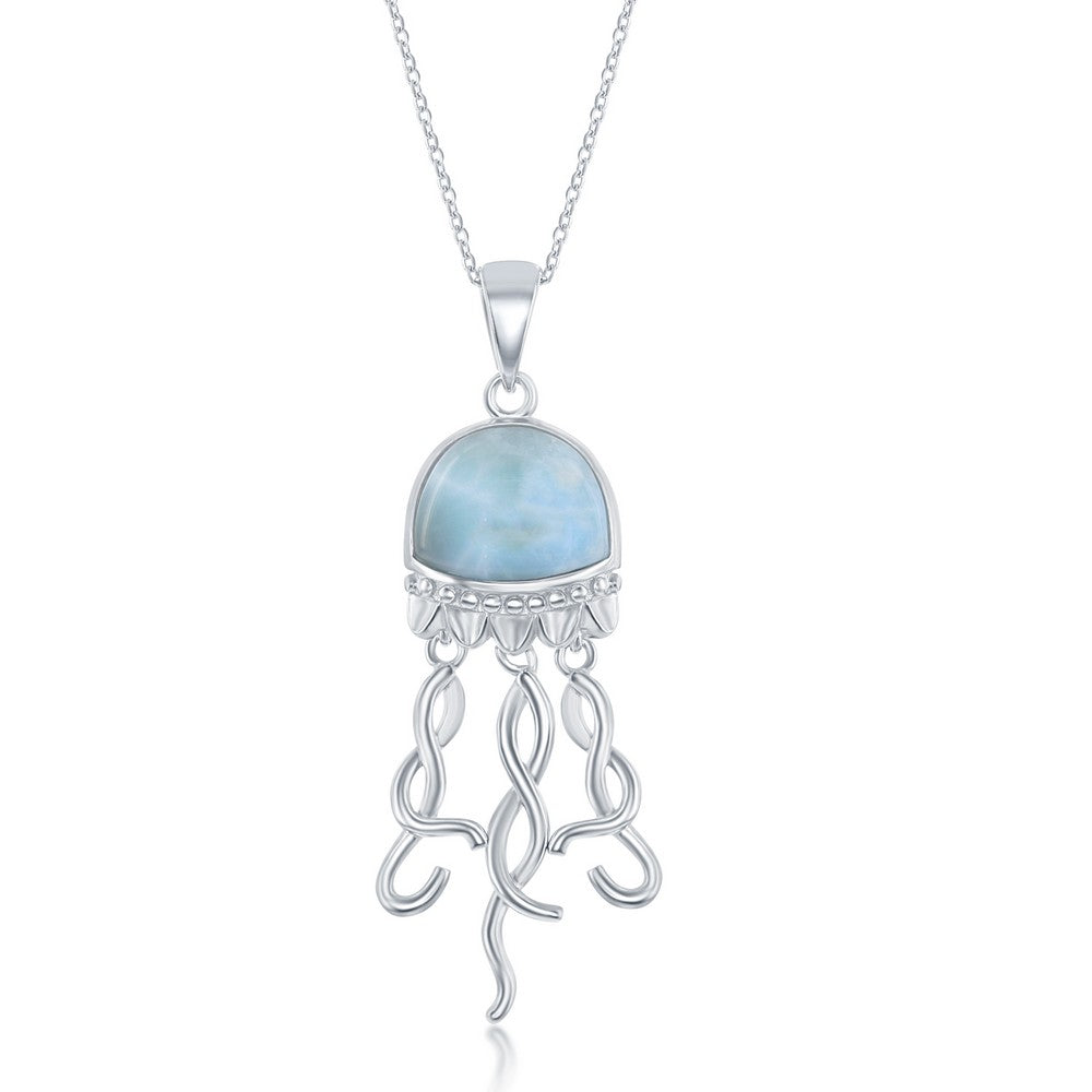 Sterling Silver Jellyfish and Blue Larimar Necklace