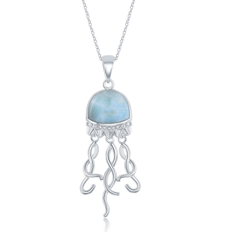 Sterling Silver Jellyfish and Blue Larimar Necklace (93561)