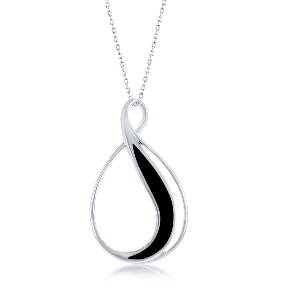 Sterling Silver Created Black Onyx Twisted Loop Pendant with 18" Sterling Silver Chain.