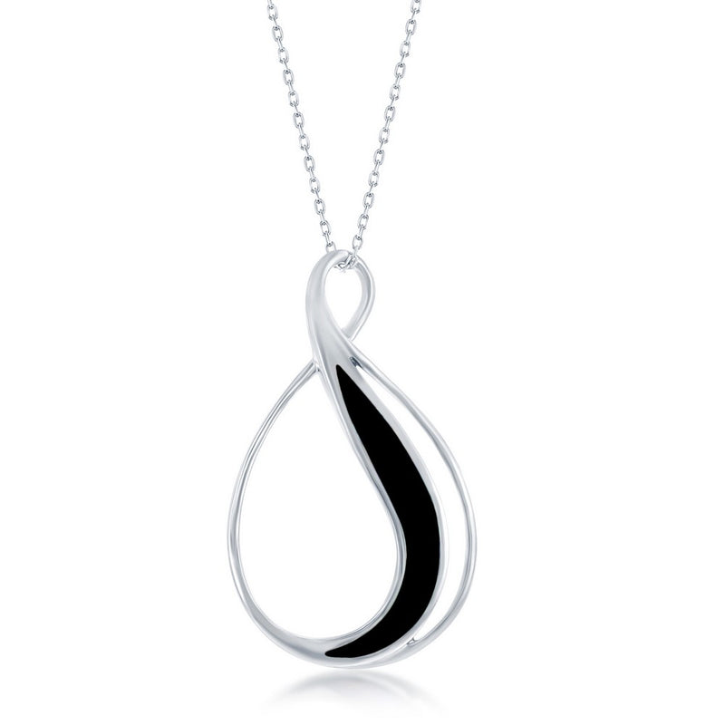 Sterling Silver Created Black Onyx Twisted Loop Pendant with 18" Sterling Silver Chain.