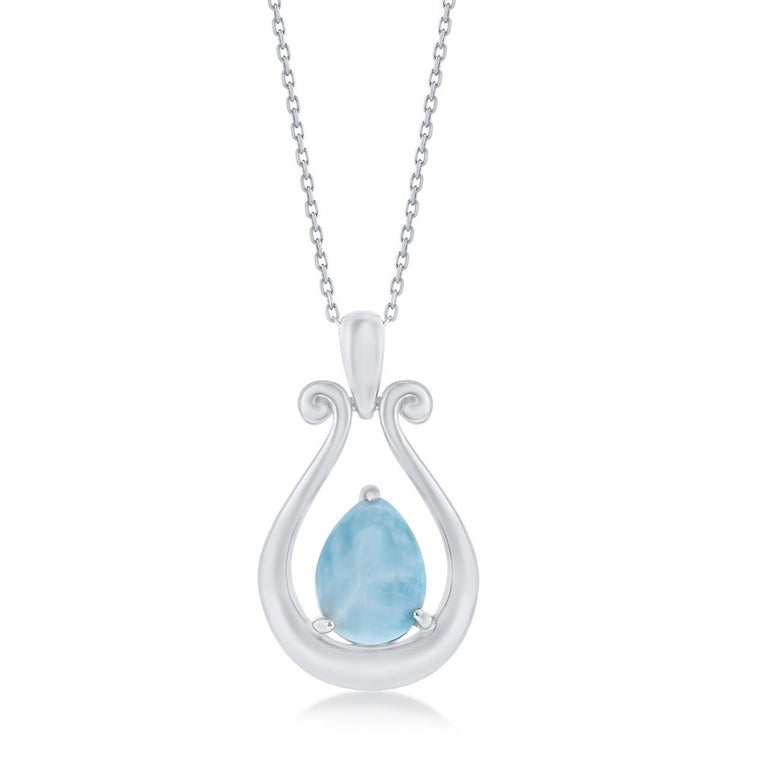 Sterling Silver Open Pear shaped with Larimar Pendant (98708)