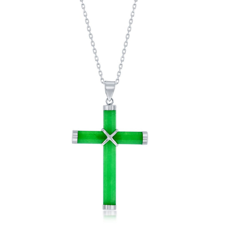 Sterling Silver Jade Cross Pendant (98727)