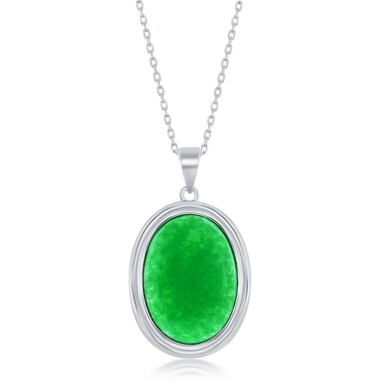 Sterling Silver, 13x18mm Oval Jade Pendant (98709)