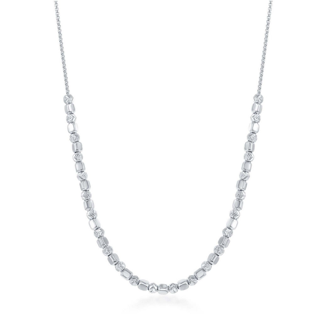 Sterling Silver Alternating Square Bead with Diamond Chevron Cut Bead Necklace 