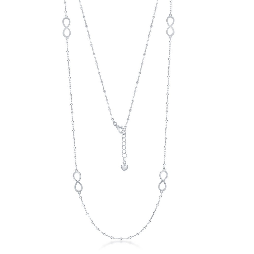 Sterling Silver Long Infinty with Beaded Chain Necklace (96599)