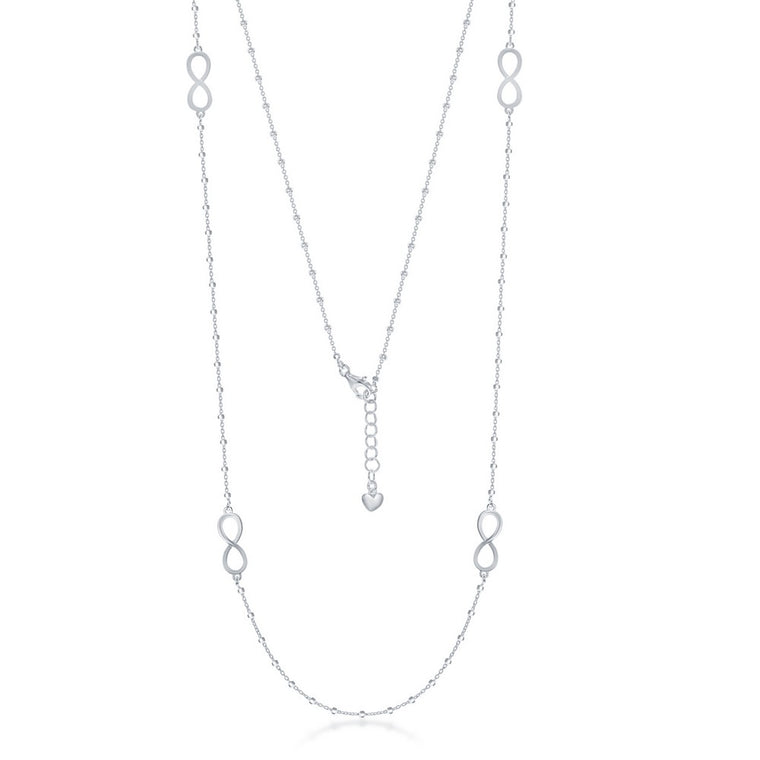 Sterling Silver Long Infinty with Beaded Chain Necklace (96599)