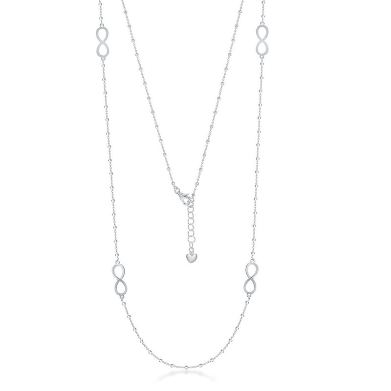 Sterling Silver Long Infinty with Beaded Chain Necklace (96599)