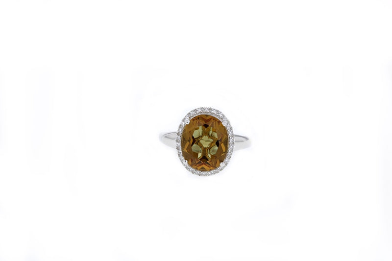 Lab Created Oval Color Change Lusterine and White Topaz Ring