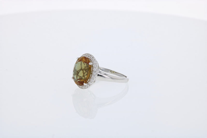 Lab Created Oval Color Change Lusterine and White Topaz Ring