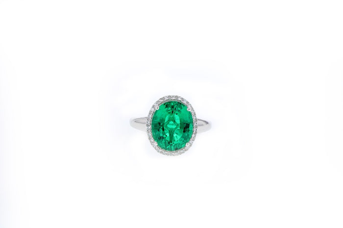 Lab Created Oval Color Change Lusterine and White Topaz Ring