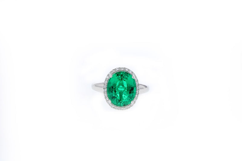Lab Created Oval Color Change Lusterine and White Topaz Ring
