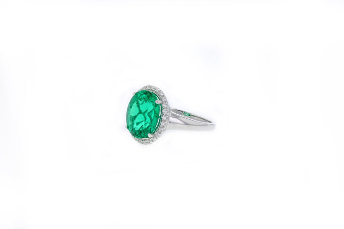 Lab Created Oval Color Change Lusterine and White Topaz Ring