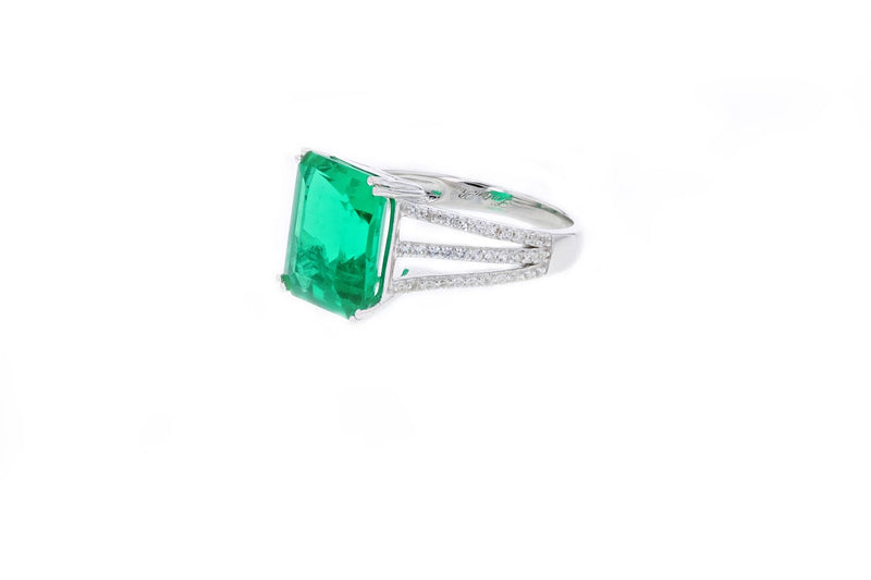 Lab Created Emerald Cut Color Change Lusterine and White Topaz Ring